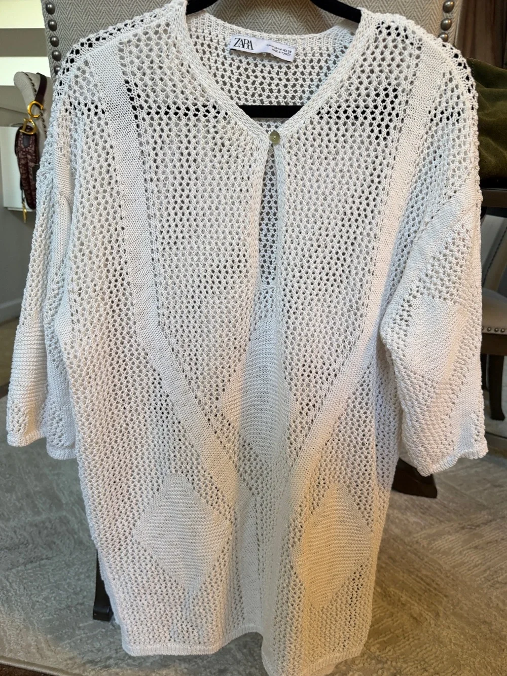 Zara Women's White Open-Knit V-Neck Cover Up